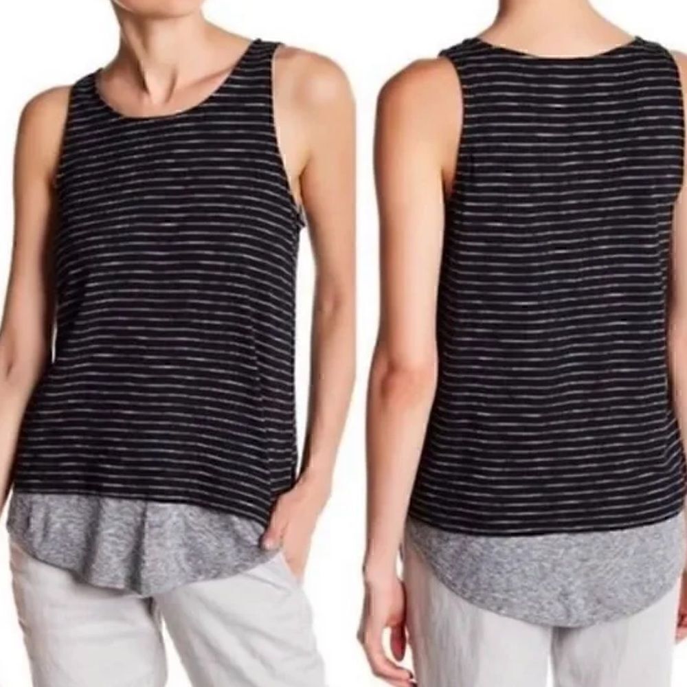 Vince Top womens size small Striped slub layered Tank Cotton sleeveless Woven